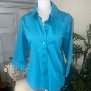 Foxcroft Bright Turquoise Button-Front Shirt 12P